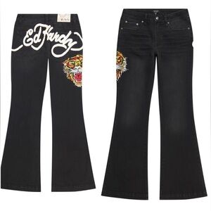 Ed Hardy‎ faded black y2k TIGER HEAD SLIM FLARE JEANs size 26 brand new